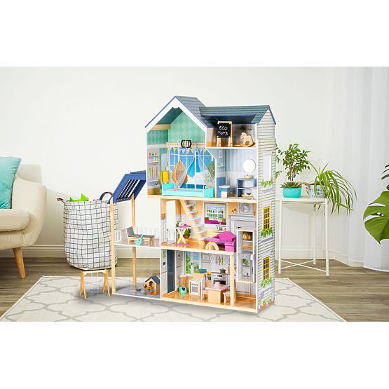 Grande maison de poupée en bois 138 cm Résidence Maya 28 pcs ECOTOYS