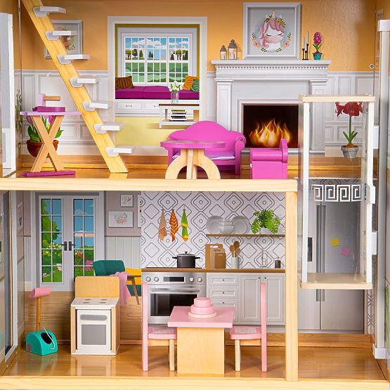 Grande maison de poupée en bois 138 cm Résidence Maya 28 pcs ECOTOYS