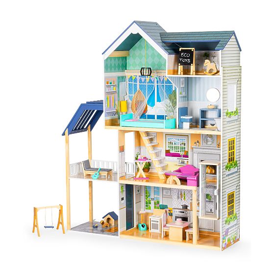 Grande maison de poupée en bois 138 cm Résidence Maya 28 pcs ECOTOYS