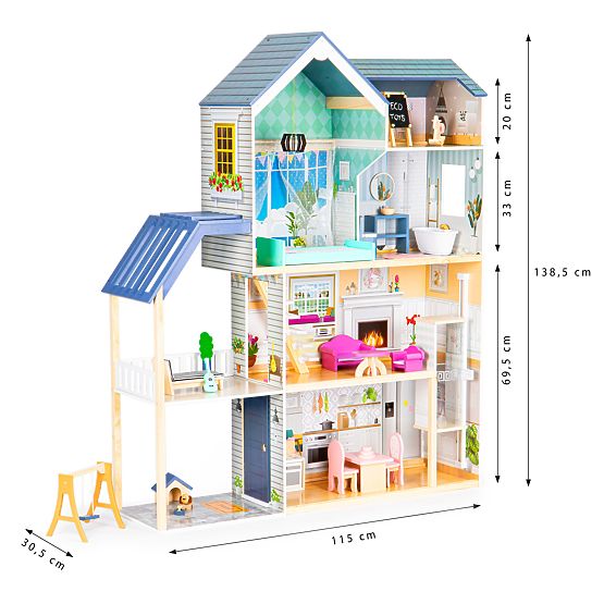 Grande maison de poupée en bois 138 cm Résidence Maya 28 pcs ECOTOYS