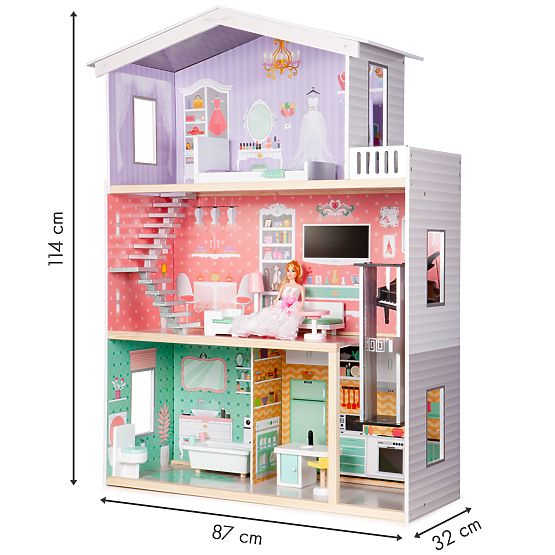 Grande maison de poupée en bois avec ascenseur mobile et meubles ECOTOYS