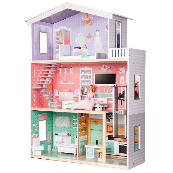 Grande maison de poupée en bois avec ascenseur mobile et meubles ECOTOYS