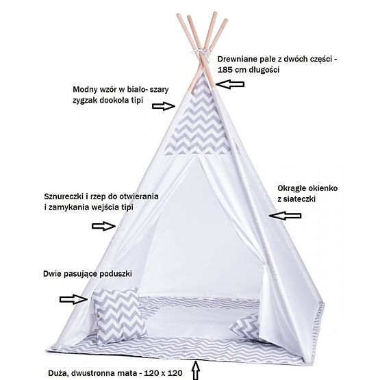 Tente tipi enfant gris-blanc
