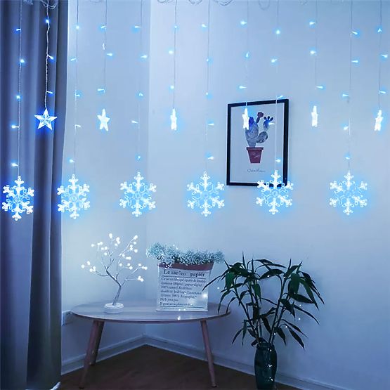 Guirlandes lumineuses flocons de neige et étoiles éclairage de Noël rideau 138LED