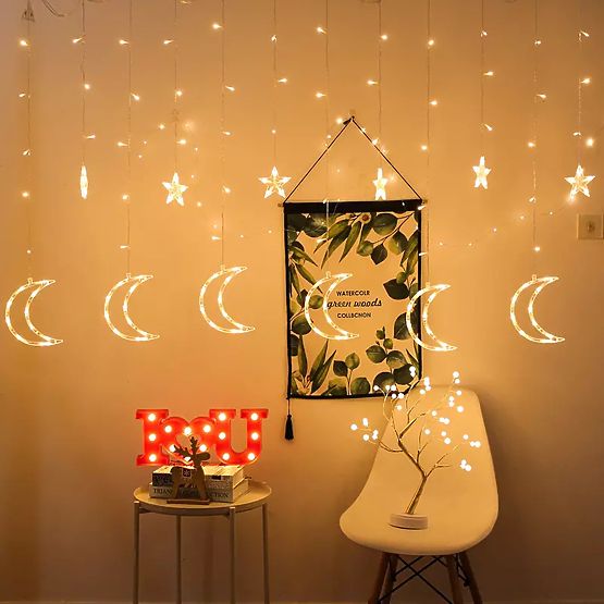 Guirlandes lumineuses lunes et étoiles éclairage de Noël 96LED