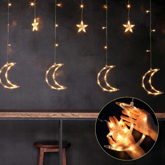 Guirlandes lumineuses lunes et étoiles éclairage de Noël 96LED