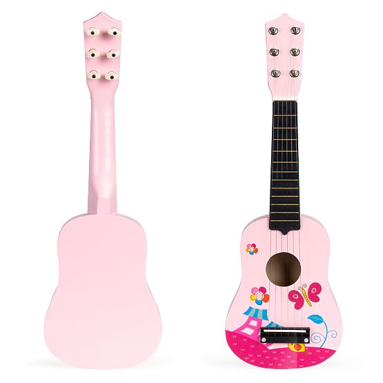 Guitare en bois pour enfants, cordes métalliques, médiator, rose ECOTOYS