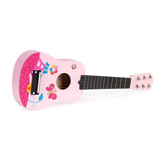 Guitare en bois pour enfants, cordes métalliques, médiator, rose ECOTOYS