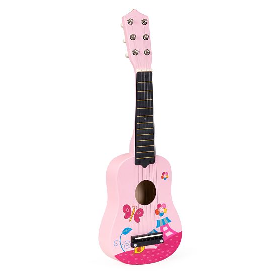 Guitare en bois pour enfants, cordes métalliques, médiator, rose ECOTOYS