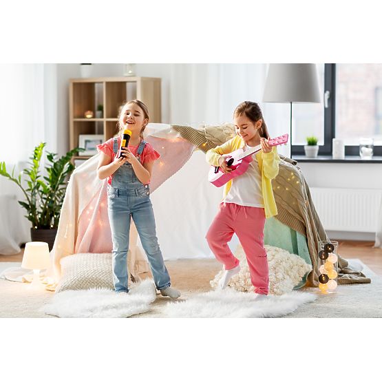 Guitare en bois pour enfants, cordes métalliques, médiator, rose ECOTOYS