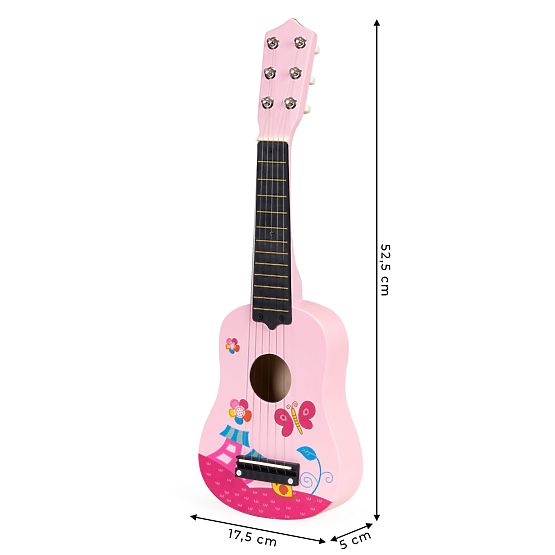 Guitare en bois pour enfants, cordes métalliques, médiator, rose ECOTOYS