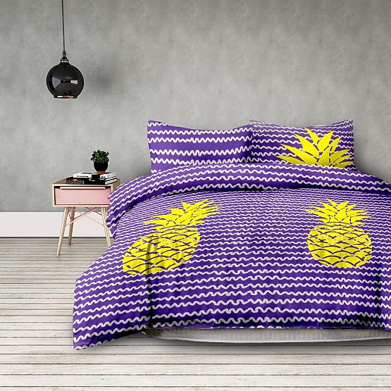 Housse de couette BASIC - AMELIAHOME couleur violette motif imprimé style moderne 155x220*2+80x80