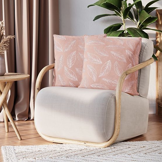 Housse de coussin décorative CALM rose poudré avec motif végétal style classique velours 45x45 ame