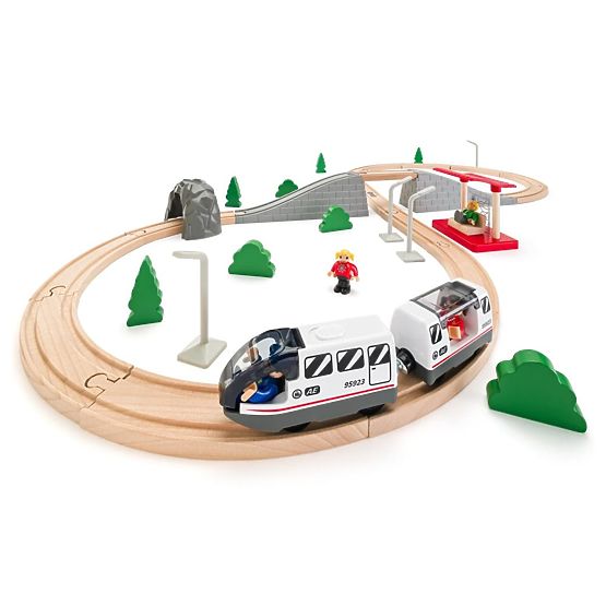 Huit - circuit de train en bois avec pont 45 pièces