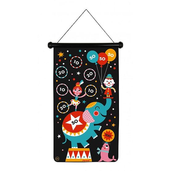 Janod Cible magnétique double face Circus - 6 fléchettes