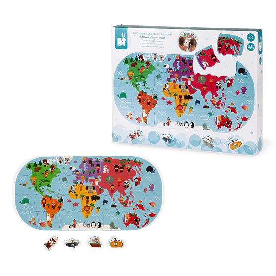Janod Jouet de bain puzzle Carte du monde 28 pcs