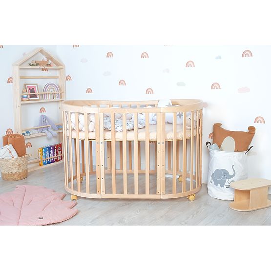 Lit bébé évolutif ovale Ruby 7 en 1 - naturel