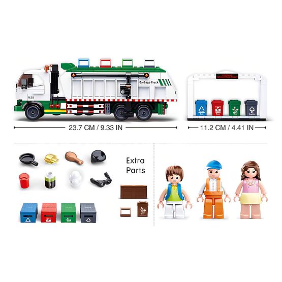 Jeu de construction Sluban Town M38-B0780 - Camion de recyclage des éboueurs + jeu de cartes