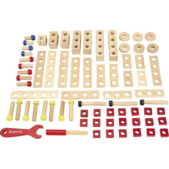 Jeujura Ensemble de construction en bois pour petits bricoleurs 70 pièces