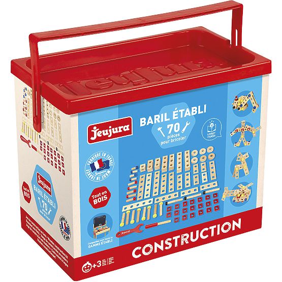 Jeujura Ensemble de construction en bois pour petits bricoleurs 70 pièces