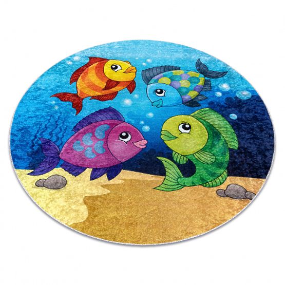 JUNIOR 51594.801 tapis de lavage rond poissons, océan pour enfants antidérapant - bleu