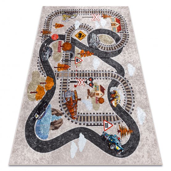 JUNIOR 51986.803 tapis de lavage Rails, locomotive pour enfants antidérapant - gris