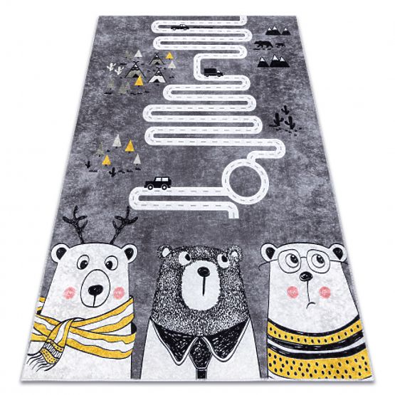 JUNIOR 52107.801 tapis de lavage Ours, animaux, rue pour enfants antidérapant - gris