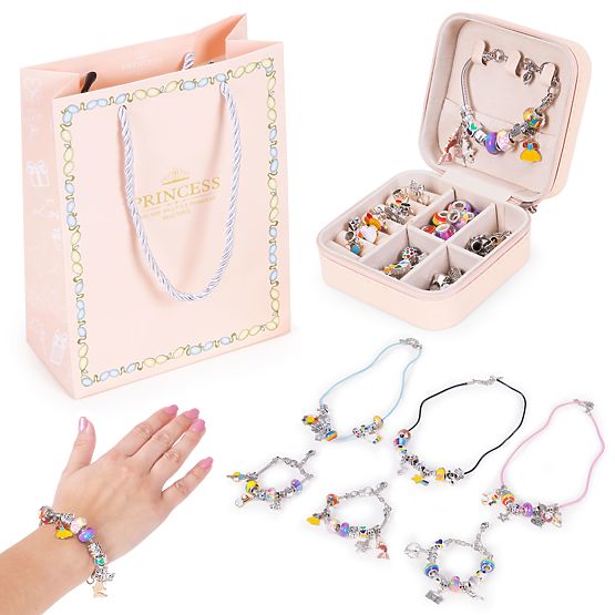 Kit pour fabriquer des bracelets, colliers, pendentifs, perles 66 éléments + organiseur et sac
