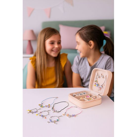 Kit pour fabriquer des bracelets, colliers, pendentifs, perles 66 éléments + organiseur et sac