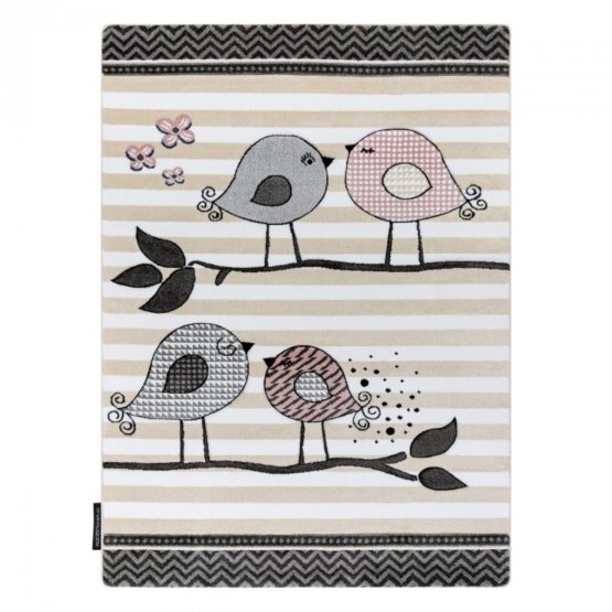 Tapis enfant PETIT - Oiseaux - beige-blanc