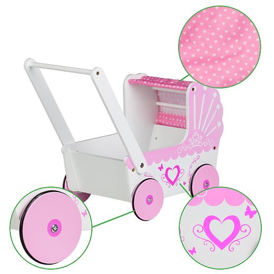 Landau en bois pour poupées avec baldaquin ECOTOYS