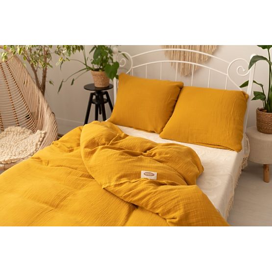 Linge de lit mousseline 140x200 cm + 70x90 cm moutarde