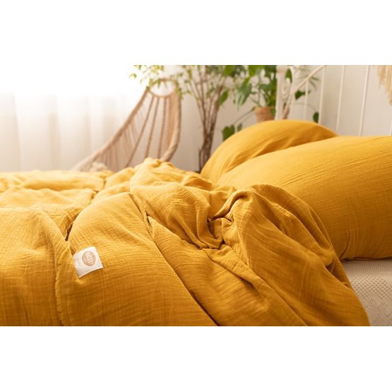 Linge de lit mousseline 140x200 cm + 70x90 cm moutarde