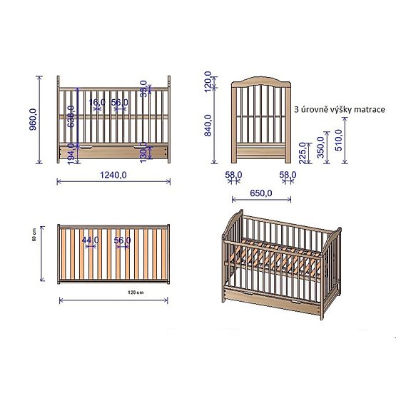 Lit bébé Alek avec barreaux amovibles - naturel