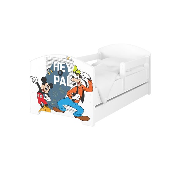 Lit enfant avec barrière - Mickey Mouse et Dingo - blanc