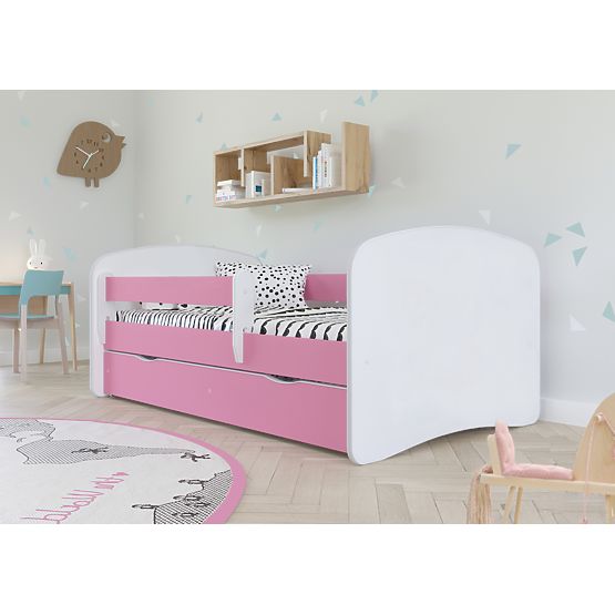 Lit enfant avec barrière Ourbaby - rose-blanc