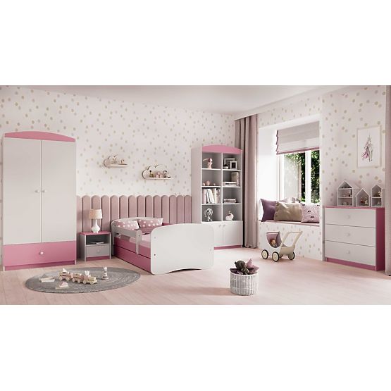 Lit enfant avec barrière Ourbaby - rose-blanc