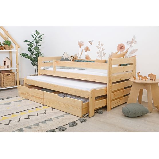 Lit enfant avec lit d'appoint et barrière Praktik - naturel