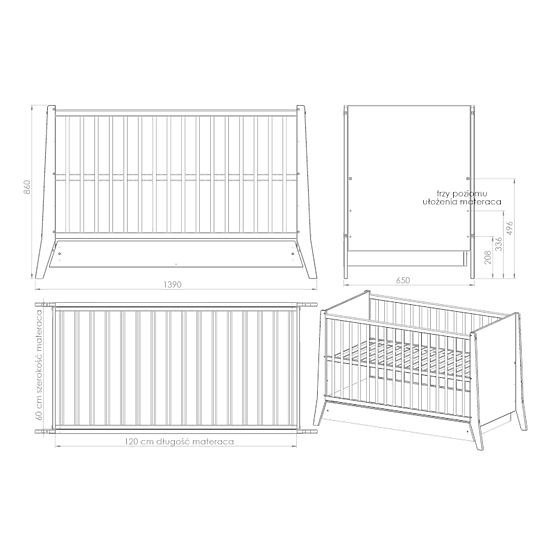 Lit bébé Cosmo Scandi 120x60 blanc-naturel