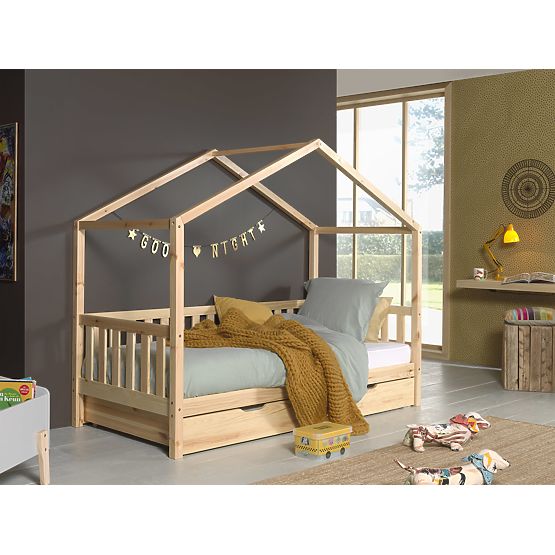 Lit enfant maison Dallas - naturel