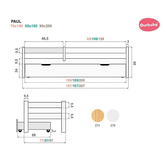 Lit enfant Paul avec barrière - blanc