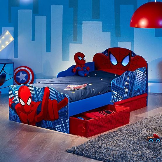Lit enfant Spiderman avec lampe et espace de rangement