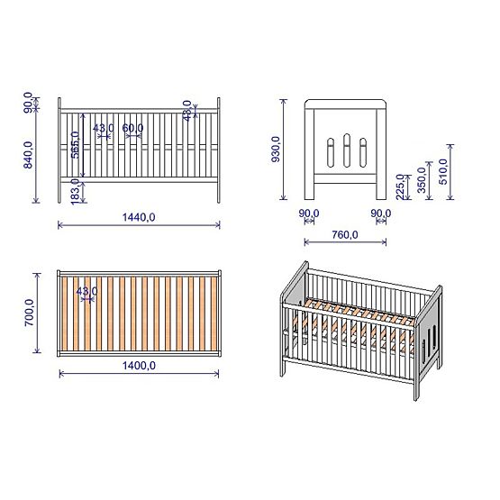 Lit bébé Zuza 140x70 cm avec côté canapé