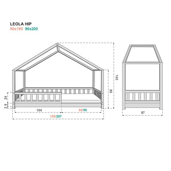Lit de maison avec barrière Leola Hip - naturel