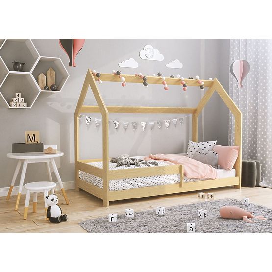 Lit cabane Laura avec barrière 160 x 80 cm - naturel