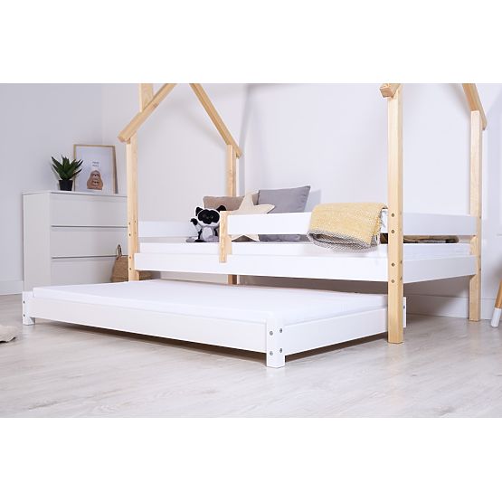 Lit gigogne extensible Vario avec matelas en mousse - blanc