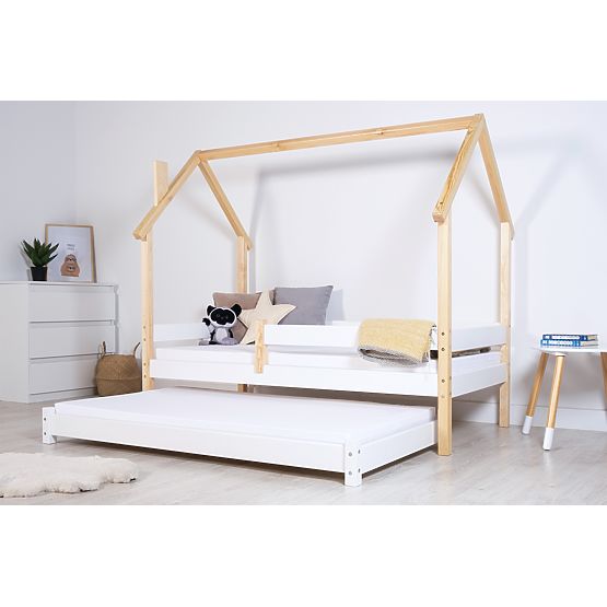 Lit gigogne extensible Vario avec matelas en mousse - blanc