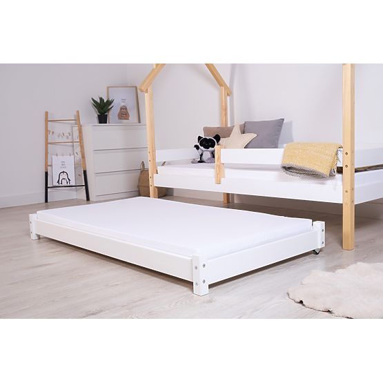 Lit gigogne extensible Vario avec matelas en mousse - blanc