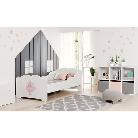 Lit d'enfant ANNA avec matelas 140x70 Princesse avec couronne