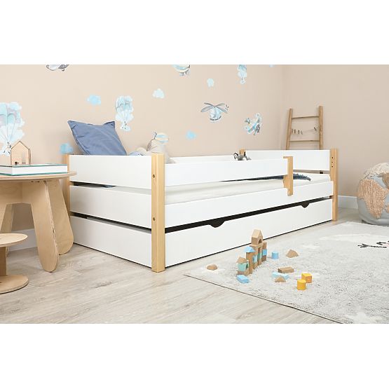 Lit d'enfant en bois Scandie avec barrière - blanc